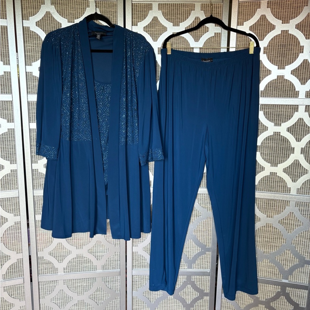 R&M Richards Blue Pantsuit with Flowing Cardigan
